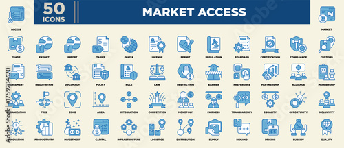Market Access Icon Sheet Blue White Illustration