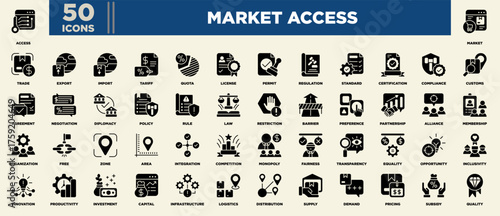 Market Access Icon Sheet Glyph Black Illustration