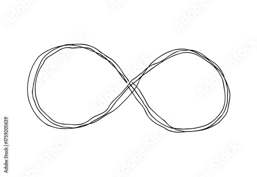 無限のマークの手描きの線画アイコン。複数の線が重なったモノクロの落書きベクターイラスト