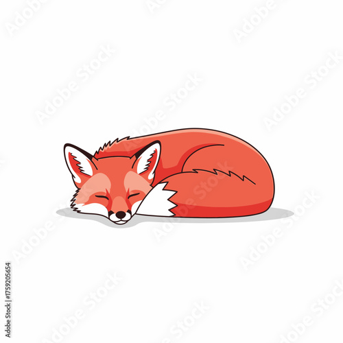 Adorable cartoon fox curled up napping peacefully, perfect for children's books or whimsical designs conveying serenity and restfulness
