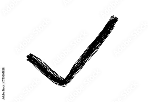 チェックマークの手描きの線画アイコン。複数の線が重なったモノクロの落書きベクターイラスト