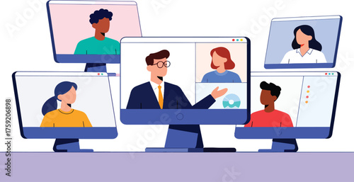 Remote team brainstorming on monitor
