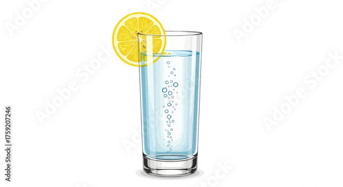 Refreshing glass of sparkling water with lemon slice for a healthy hydration concept, perfect for wellness blogs and summer drink promotions