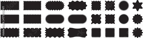 Set of with zigzag edge, wavy edge shapes, zigzag frame, 
 postage stamps with empty paper design, Zigzag edge and scallop edge. isolated on white background.