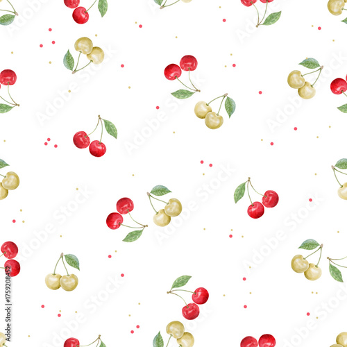Seamless pattern of cherry in minimal style
