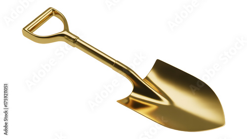 Stunning golden shovel perfect for groundbreaking ceremonies or premium tool promotions, conveys luxury, success, and new beginnings with a touch of elegance