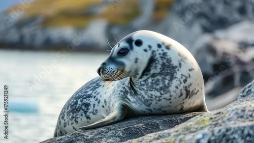 Spotted Seal Resting on Coastal Rock in Arctic