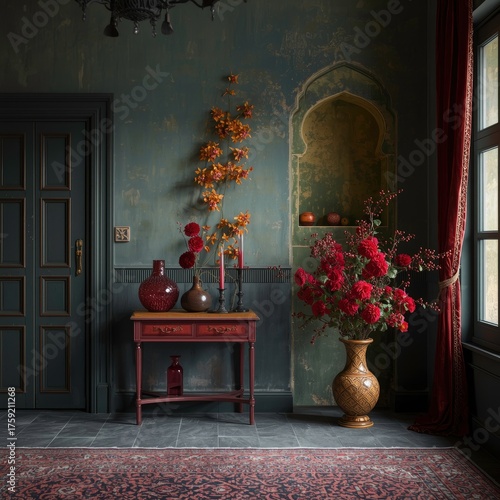 christmas tree in front of fireplace