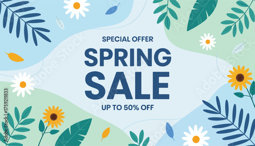 Spring sale floral botanical background  spring, sale, floral, botanical, background, flower, leaf, offer, special, discount, promotion, vector, illustration, design, template, season, nature, plant, 