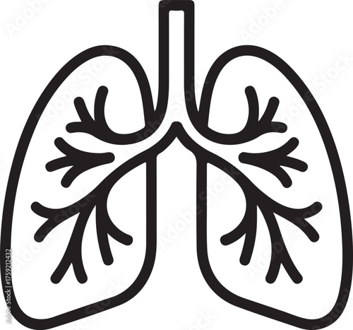 Simple outline illustration of human lungs and bronchial tree for medical concepts