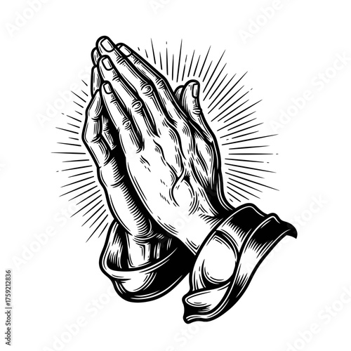 Folded Hands in Prayer A Detailed Engraving Style Illustration with Spiritual Depth