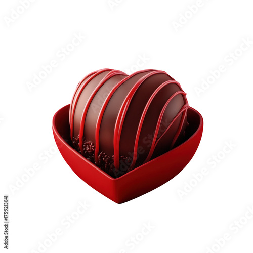 Decadent Heart-Shaped Chocolate Dessert in Red Bowl for Celebrations
