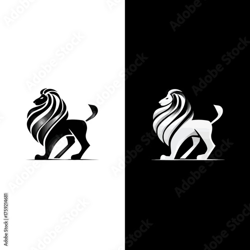 Elegant lion symbol design in black and white for branding and identity