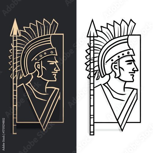 Stylized vector illustration of a warrior with spear in geometric design