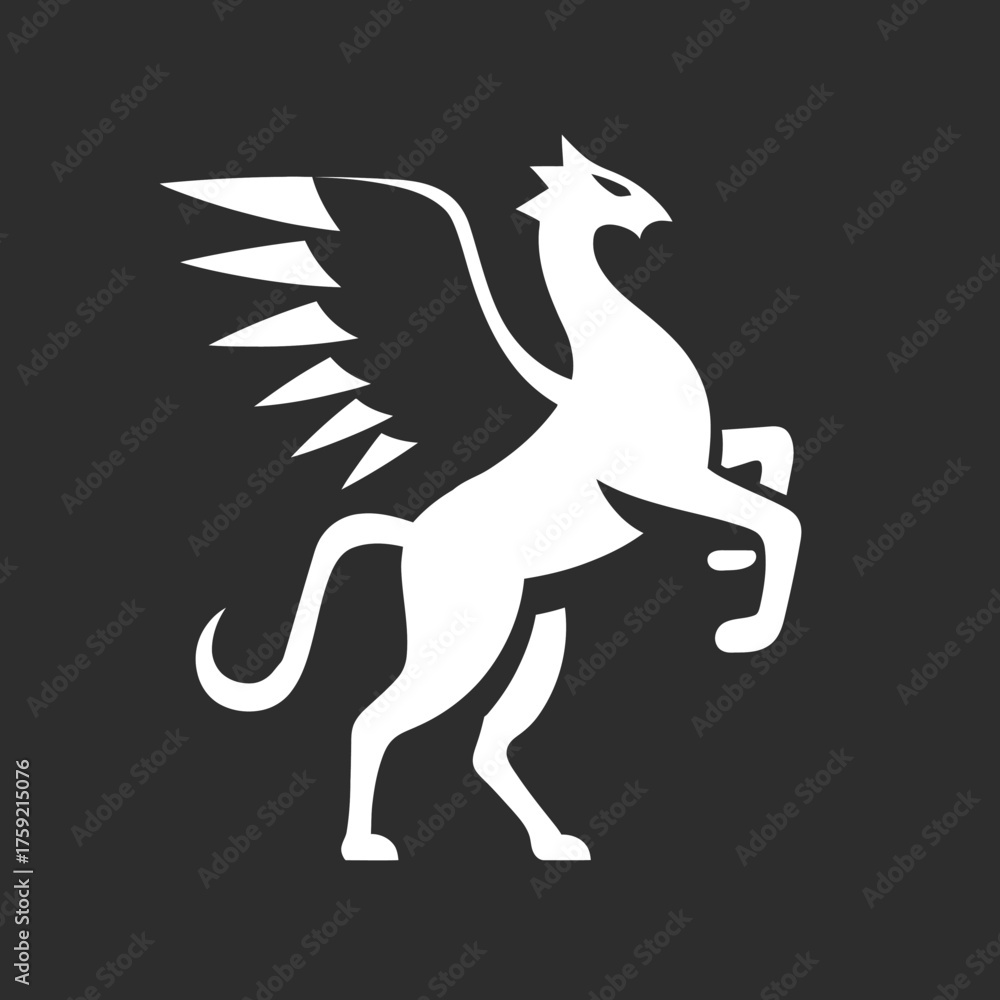 Fototapeta premium Stylized griffin icon on dark background representing power and strength