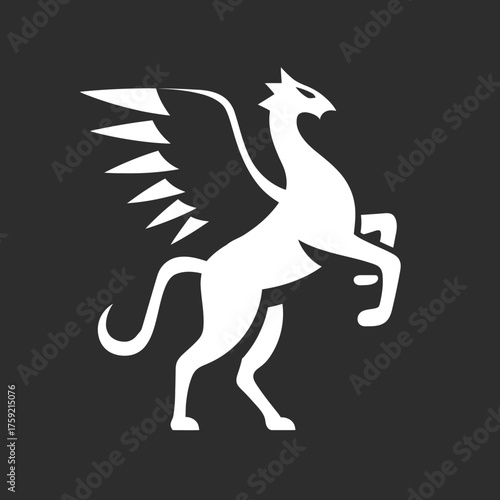 Stylized griffin icon on dark background representing power and strength