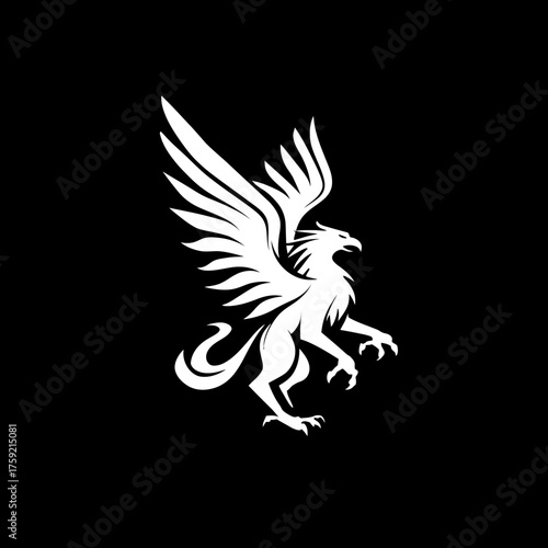 White griffin silhouette on black background for design and branding