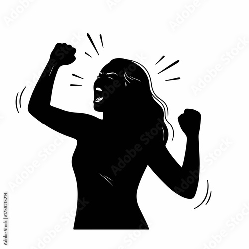 Silhouette Furious Woman Shouting With Raised Fists Illustration Graphic Design