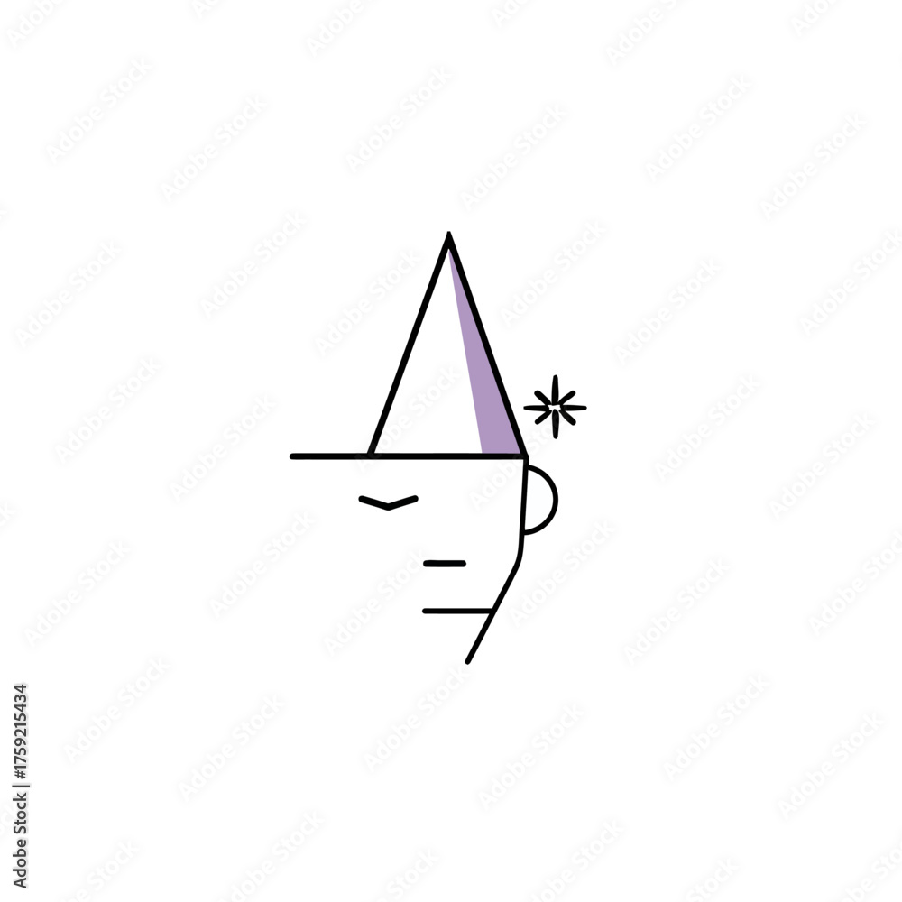 Fototapeta premium Abstract minimalist illustration of person with party hat on white background