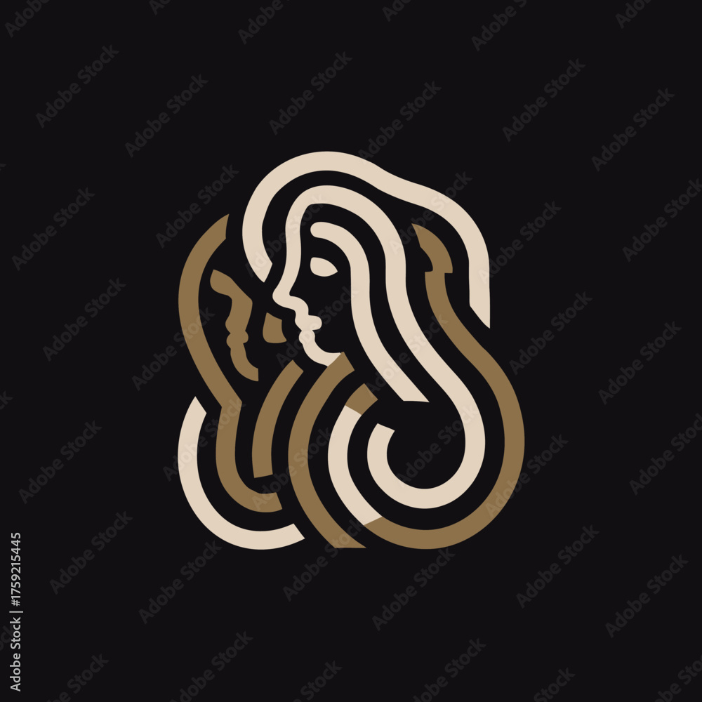 Naklejka premium Abstract illustration of three intertwined female silhouettes on black background