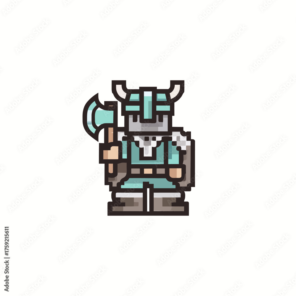 Fototapeta premium Pixelated viking warrior with axe illustration isolated on white background