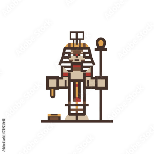 Stylized ancient egyptian cat pharaoh icon on white background