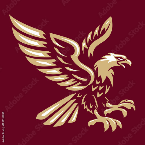 Soaring eagle graphic powerful bird of prey in flight vector illustration