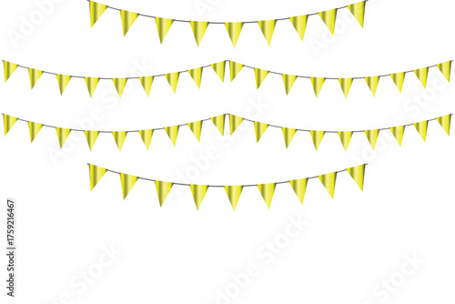 Set of yellow bunting flags simple vector illustration for party decoration isolated on white background