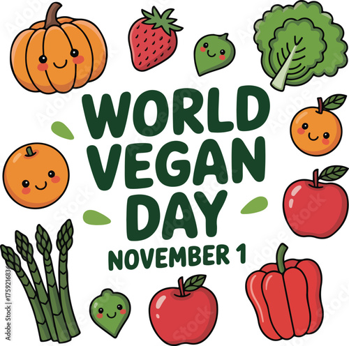 World Vegan Day Poster November 1 Plant Based Celebration Art
