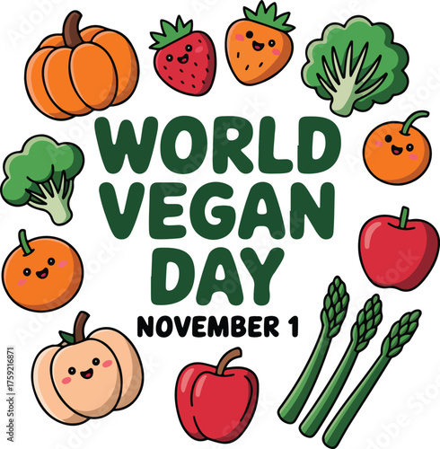 World Vegan Day Poster November 1 Plant Based Celebration Art
