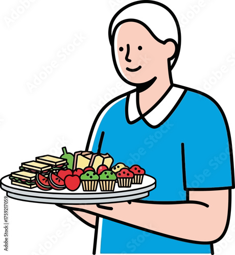 attentive caterer serves abundant food, ensuring every guests delight