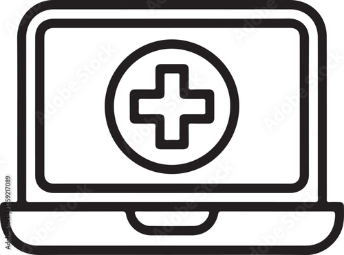 Digital health icon on laptop screen representing telemedicine and online medical services