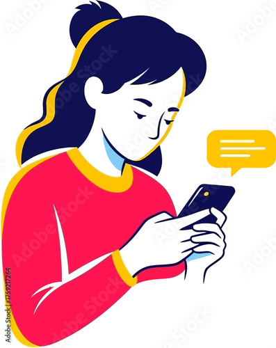 messaging moment girl deeply absorbed in vibrant digital communication interface