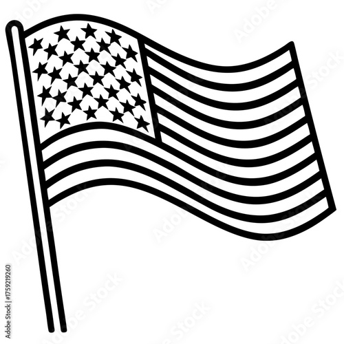 Waving american flag illustration in black and white