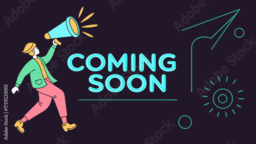 Exciting announcement coming soon illustration with person using megaphone, perfect for marketing campaigns or product launches, generating anticipation and excitement