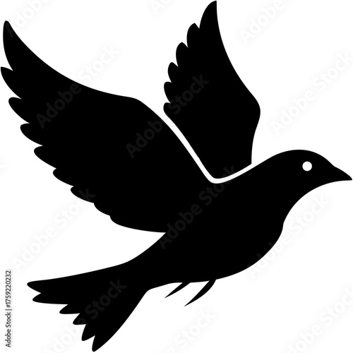 Elegant dove in flight, a symbol of peace and hope. Perfect for designs needing a touch of serenity and grace, with a timeless, universal appeal