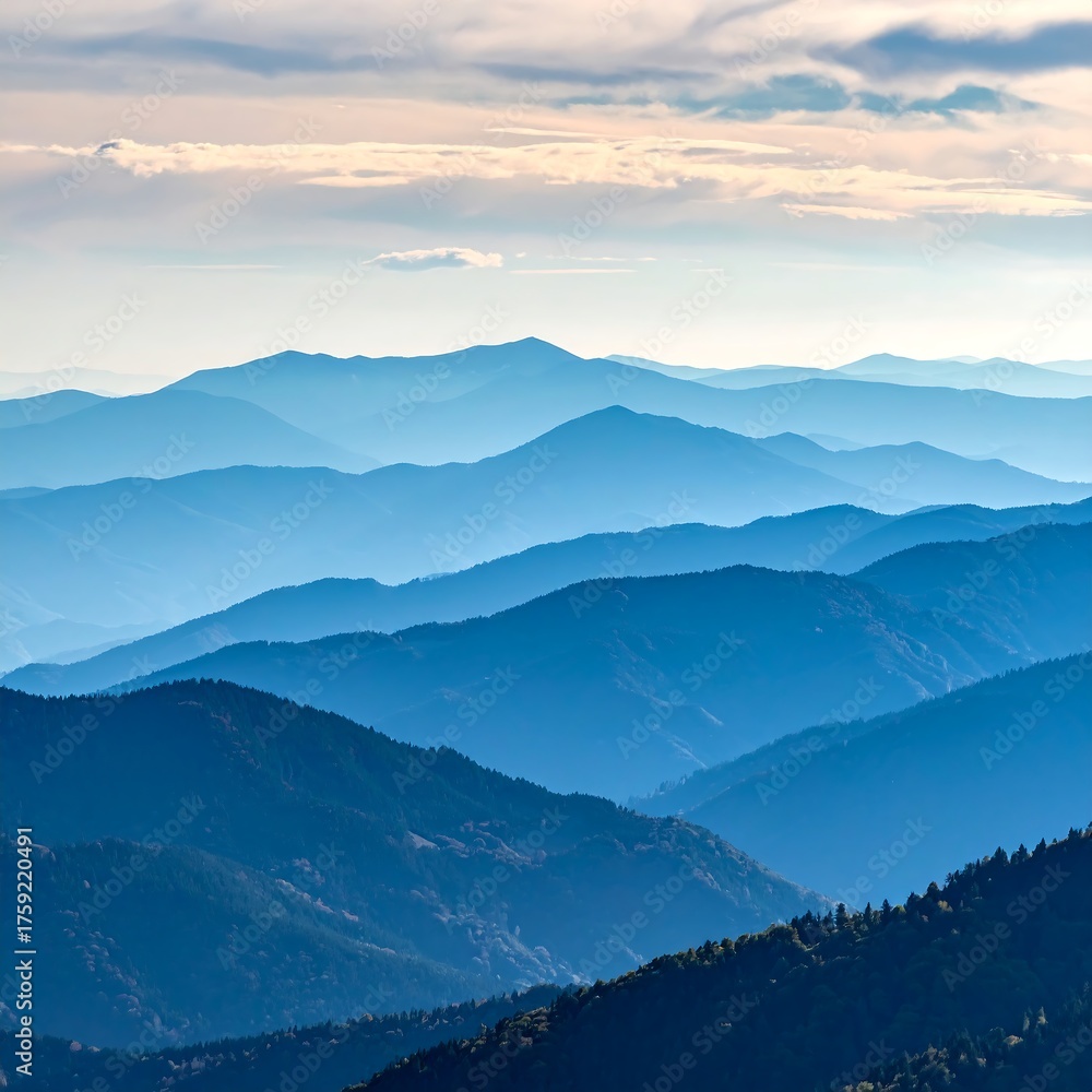 Fototapeta premium Layered blue mountains under a cloudy sky