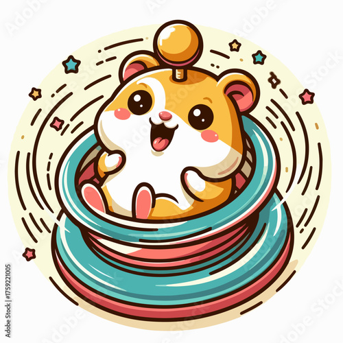 Illustration of a hamster running in a hamster wheel