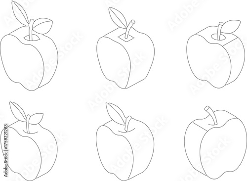 Outline Handdrawn Apple Fruit Healthy Food Ingredient Isolated Illustration