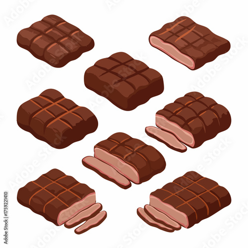 Isometric Delicious Grilled Beef Meat Piece Element for Food Menu