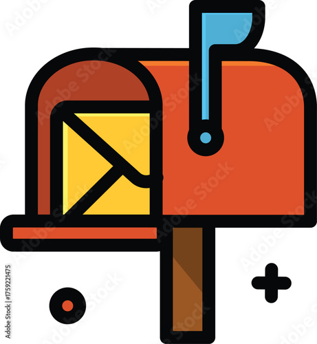 Mail red mailbox with a letter and blue flag depicts timely mail delivery beautifully. Perfect for postal services and communication concepts.