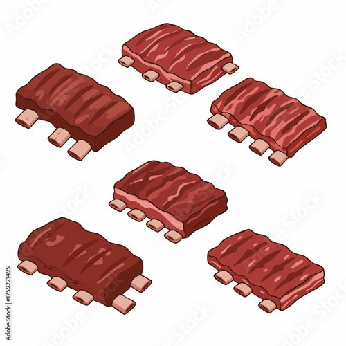 Isometric Delicious Grilled Pork Ribs Isolated on White Background Illustration
