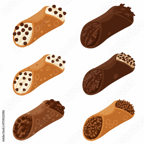 Delicious Flat Design Cannoli Pastry Variety Food Sweet Treat Dessert
