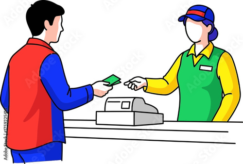 financial flow customer pays cashier, enabling smooth business operations