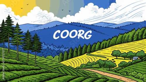 Coorg Landscape with Coffee Plantations and Traditional Kodava Culture – Karnataka Tourism Heritage Image for Travel and Design Use