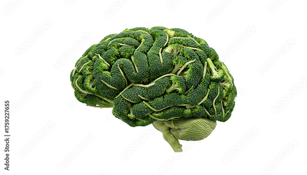 Obraz premium human brain cortex made from broccoli vegetable white background isolated on white background