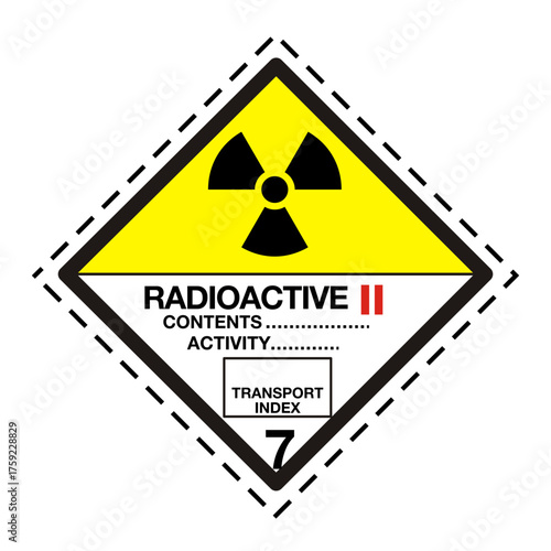 Class 7 Type 2 Radioactive material transport pictograms. Transport Compliance Icon. Radiation Warning Sign. Hazardous Material Class 7 Type 2 Placard. 
