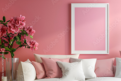 Pink Interior Wall with Modern Frame and Sofa