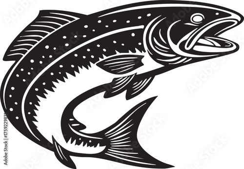 Beautiful fish trout fish silhouette black vector illustration