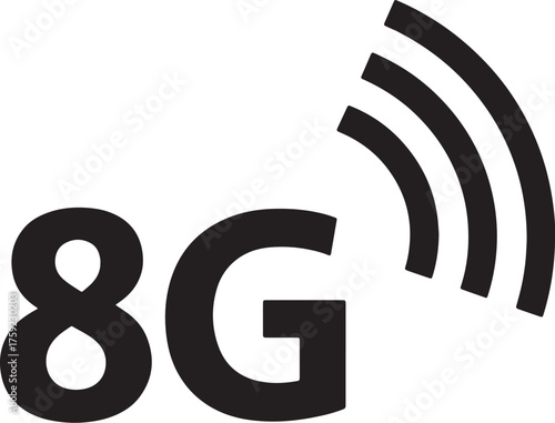 8G wireless signal icon with radiating waves on a white background Keywords: 8G, wireless, signal, icon, technology, communication, network, internet, connectivity, data, on transparent background